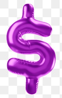 Dollar sign png 3D purple balloon symbol, transparent background