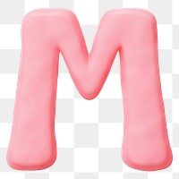 Letter M png pink clay alphabet, transparent background