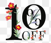10% off png floral digital art illustration, transparent background