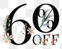 60% off png floral digital art illustration, transparent background