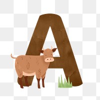 Letter A png cute animal character alphabet, transparent background
