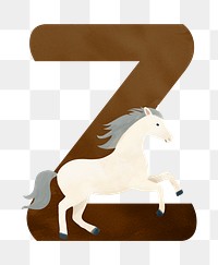 Letter Z png cute animal character alphabet, transparent background