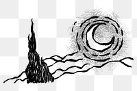Night sky png conceptual sketchy doodle, transparent background