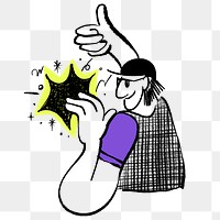 Thumbs up png conceptual sketchy doodle character, transparent background