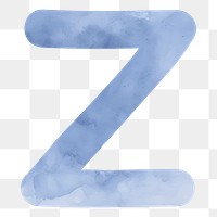 Letter Z png blue watercolor alphabet, transparent background