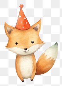 PNG fox wearing party hat, watercolor animal character, transparent background