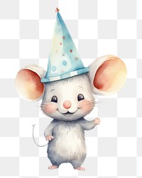 PNG mouse wearing party hat, watercolor animal character, transparent background
