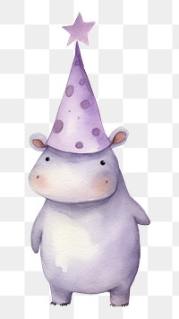 PNG hippopotamus wearing party hat, watercolor animal character, transparent background