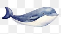 PNG whale, watercolor animal character, transparent background