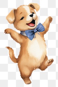PNG dancing dog, watercolor animal character, transparent background