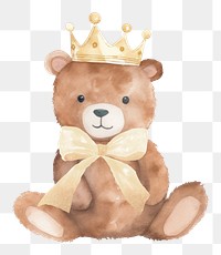 PNG crowned bear, watercolor animal character, transparent background