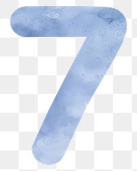 Number 7 png blue watercolor, transparent background