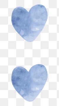 Two heart png blue watercolor sign, transparent background