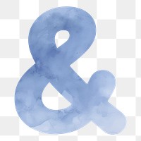 Ampersand png blue watercolor sign, transparent background