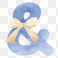 Ampersand png blue watercolor sign, transparent background