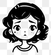 Sad woman png character line art, transparent background