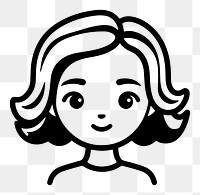 Happy girl png character line art, transparent background