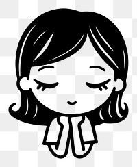 Pleased woman png character line art, transparent background
