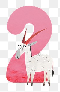 Number 2 png animal character illustration, transparent background