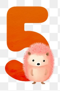 Number 5 png animal character illustration, transparent background