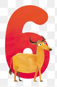 Number 6 png animal character illustration, transparent background