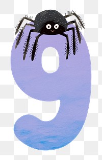 Number 9 png animal character illustration, transparent background