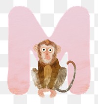 PNG pink letter M with animal character, transparent background