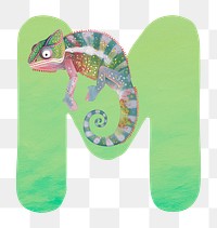PNG green letter M with animal character, transparent background
