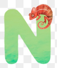 PNG green letter N with animal character, transparent background