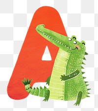 PNG red letter A with animal character, transparent background