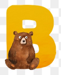 PNG yellow letter B with animal character, transparent background