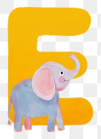 PNG yellow letter E with animal character, transparent background