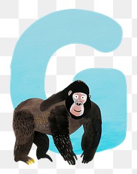 PNG blue letter G with animal character, transparent background