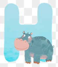 PNG blue letter H with animal character, transparent background