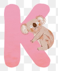 PNG pink letter K with animal character, transparent background