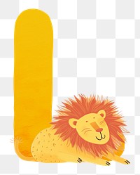 PNG yellow letter L with animal character, transparent background