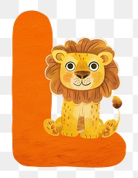 PNG orange letter L with animal character, transparent background
