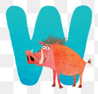PNG blue letter W with animal character, transparent background