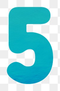 Number 5 png in blue illustration, transparent background