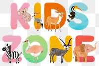 Kids zone png animal character word, transparent background