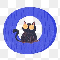 Letter O png in blue with cat character, transparent background