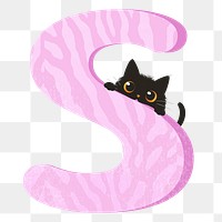 Letter S png in pink with cat character, transparent background