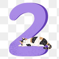 Number 2 png with cat character, transparent background