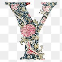 PNG Letter Y botanical pattern font, inspired by William Morris, transparent background
