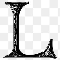 Letter L PNG in classic medieval art alphabet, transparent background