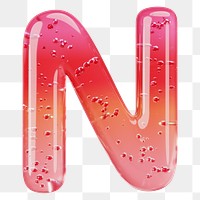 Letter N png 3D red jelly alphabet, transparent background