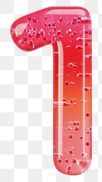 Number 1 png 3D red jelly, transparent background