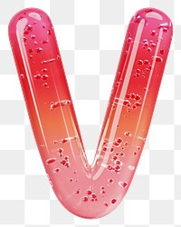 Letter V png 3D red jelly alphabet, transparent background