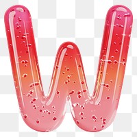 Letter W png 3D red jelly alphabet, transparent background