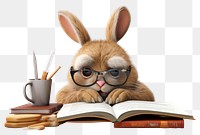 PNG Rabbit reading book accessories publication accessory.